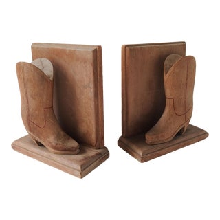 Vintage Wood Cowboy Boot Bookends For Sale
