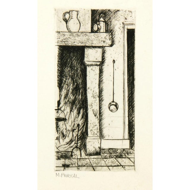 Vintage 1960s Fireplace Etching Print For Sale