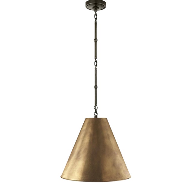 Thomas O'Brien for Visual Comfort Signature Goodman Small Hanging Light in Bronze with Hand-Rubbed Antique Brass Shade For Sale