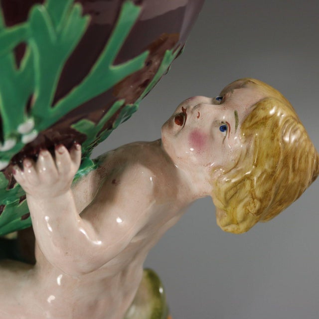 Maroon Minton Majolica Marine Vase With Merboys For Sale - Image 8 of 12
