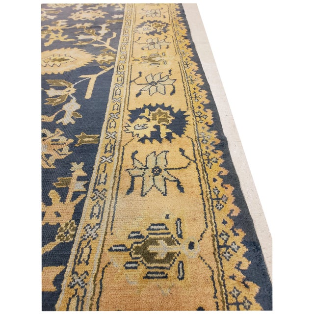 Antique Oushak Carpet, Handmade Oriental Rug Made in Turkey, Peach, Blue, Ivory For Sale - Image 10 of 11