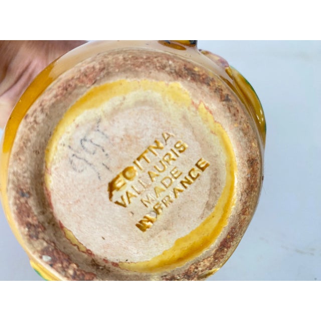 Vallauris Ocher earthenware olive pot France 1970 Yellow Color. This piece is attributed to the mentioned designer/maker....