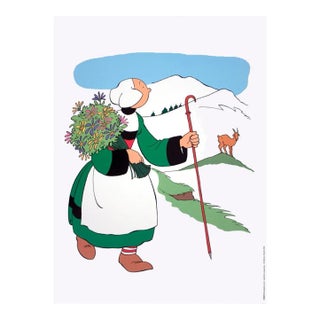 1990s Joseph Pinchon 'Becassine et les Alpes' Vintage Green, Multicolor Offset Lithograph For Sale
