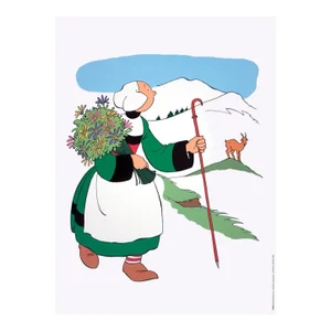 1990s Joseph Pinchon 'Becassine et les Alpes' Vintage Green, Multicolor Offset Lithograph