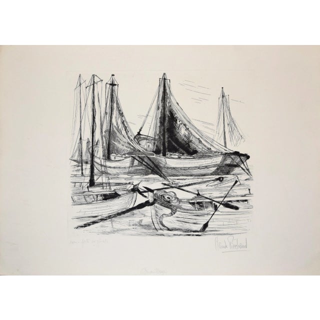 Port de Pêche - Original Etching by Claude Piechaud - Second Half of 20th Century For Sale