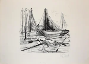 Port de Pêche - Original Etching by Claude Piechaud - Second Half of 20th Century