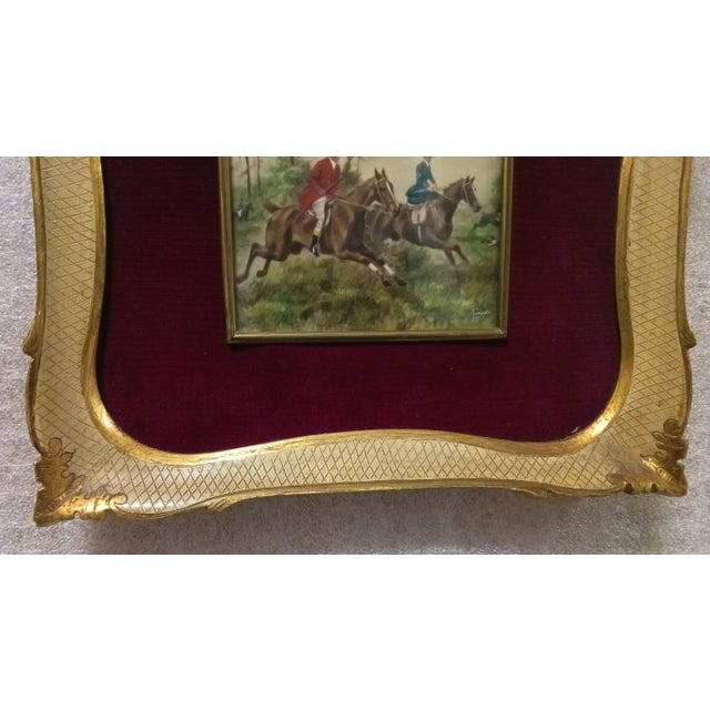 19th Century English Oil on Canvas Hunting Scene Miniature For Sale - Image 9 of 13