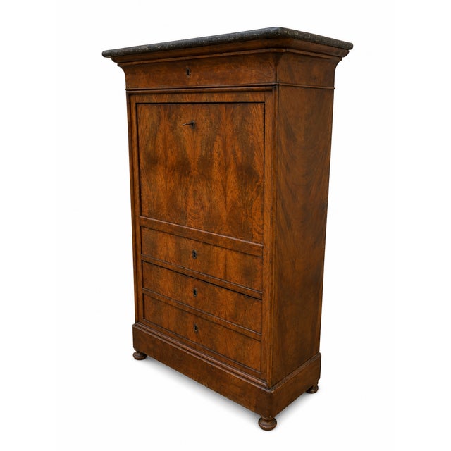 Antique Louis Philippe Secretaire in Flamed Mahogany, 1890s For Sale - Image 6 of 9