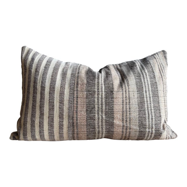 Vintage Turkish Hemp Rug Pillow 18" X 28" With Down Insert For Sale