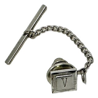 1950s Mid-Century Boho Chic Hollywood Regency “V” Initial Tie Clip Tack. For Sale
