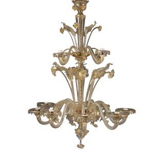 Blown Glass Chandelier with Gilding For Sale