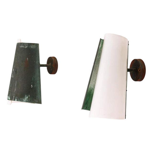 Wall Lamps in Copper and Acrylic Glass attributed to Hans Bergström, 1940s, Set of 2 For Sale