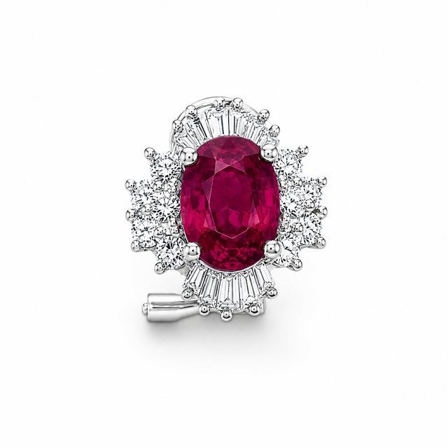 Contemporary 18k White Gold Oval Ruby Diamond Halo Earrings, 2.37 Ct Natural Rubies, A Pair For Sale - Image 3 of 4