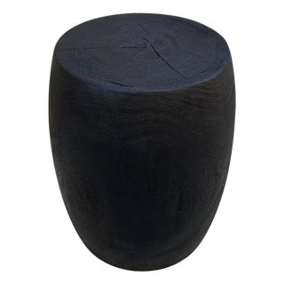 Andrianna Shamaris Charred Lychee Wood Drum Side Table or Stool For Sale
