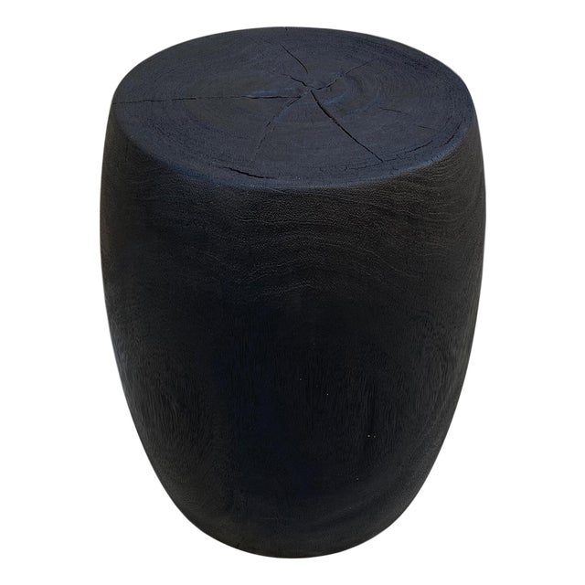 Andrianna Shamaris Charred Lychee Wood Drum Side Table or Stool For Sale