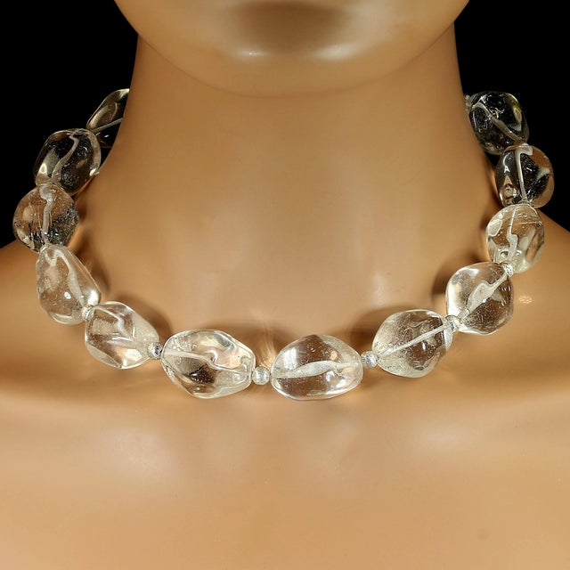 Traditional Ajd 18 Inch Clear Quartz Nuggets With Silvery Accents Necklace For Sale - Image 3 of 6