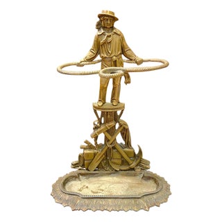 Early 20th Century French Gilt Bronze Umbrella Stand 26"h Nautical Sailor Anchor Decor Antique For Sale