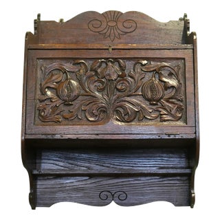 Carved Oak Wall Cupboard For Sale