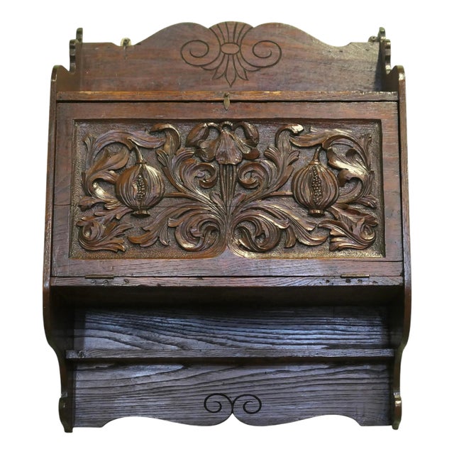 Carved Oak Wall Cupboard For Sale