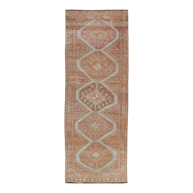 Colorful Turkish Kars Runner in Softer Tones With Tribal and Geometric Motifs 3'9 X 10'9 For Sale