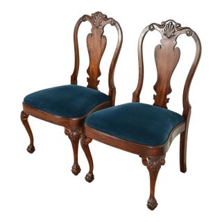 Smith & Watson Georgian Carved Mahogany Side Chairs or Dining Chairs, Pair For Sale