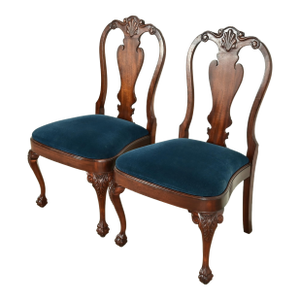 Smith & Watson Georgian Carved Mahogany Side Chairs or Dining Chairs, Pair