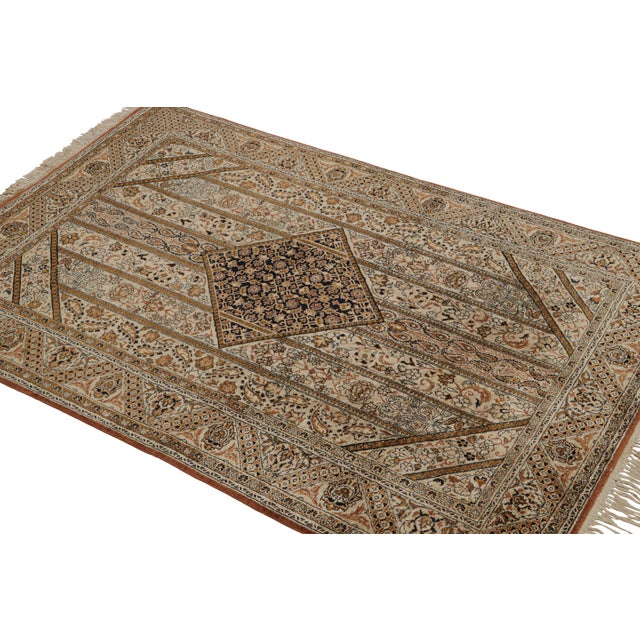 Rug & Kilim Antique Qum Beige Brown Silk Persian Rug For Sale - Image 4 of 7
