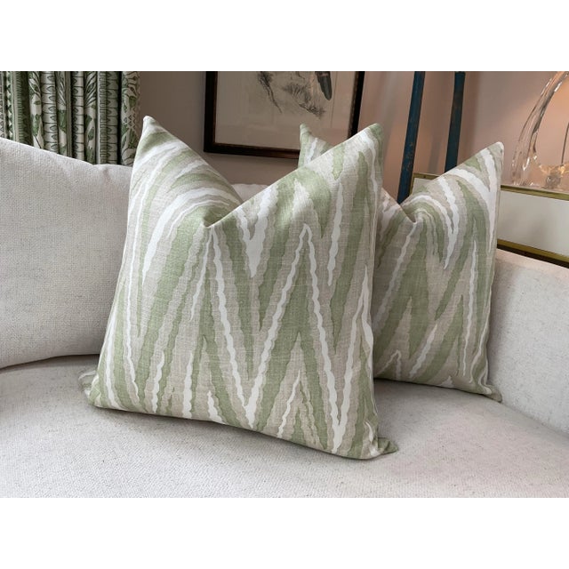 Mid-Century Modern Anna French for Thibaut "Highland Peak" in Green Pillows- a Pair For Sale - Image 3 of 3