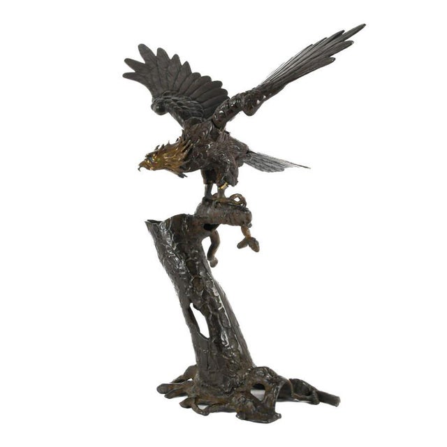 Oversized Bronze Eagle Sculptural Group on Tree Form – Monumental Wildlife Sculpture For Sale - Image 14 of 15