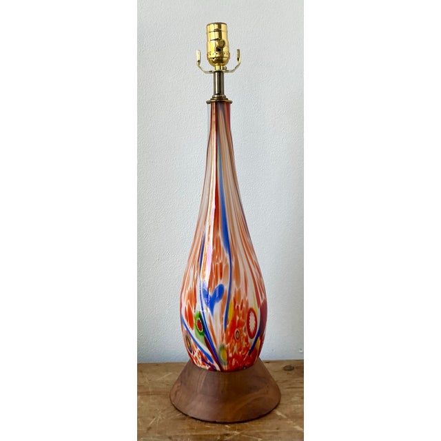 Wood Vintage Boho Italian Glass Lamp For Sale - Image 7 of 11