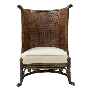 Vintage Maitland-Smith British Colonial Style Double Caned Faux-Tortoiseshell Wingback Chair For Sale