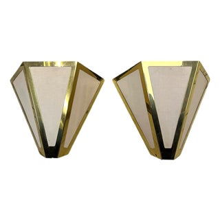 Pyramid Brass and Acrylic Geometric Wall Lights from Kullmann, 1970s, Set of 2 For Sale