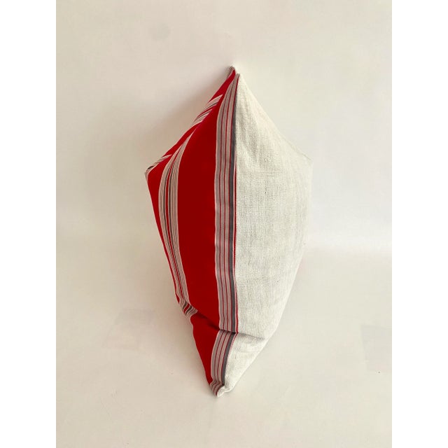 Mid 20th Century Vintage French Ticking Pillows 22 X 22 - A Pair For Sale - Image 5 of 8