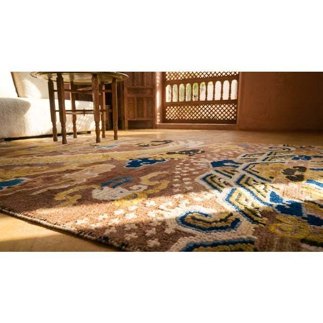 Yellow 1820s Yellow Dragon Antique Chinese Ningxia Pillar Rug 3'4" X 8'8" Handknotted Wool Carpet For Sale - Image 8 of 9