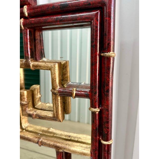 Vintage Palm Beach Regency Red Faux Tortoiseshell & Parcel Gilt Wall Mirror- Newly Painted For Sale - Image 9 of 12