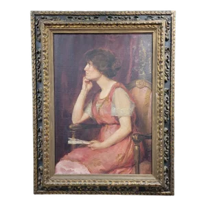 Large 1920s Oil Painting of a Socialite, Framed