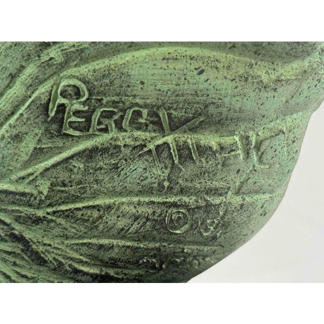 Peggy Mach Flowing Hair Woman Bust, Alva Museum Replicas 1971 With Original Foil Label, Verdigris Patina on Marble Base For Sale - Image 6 of 8