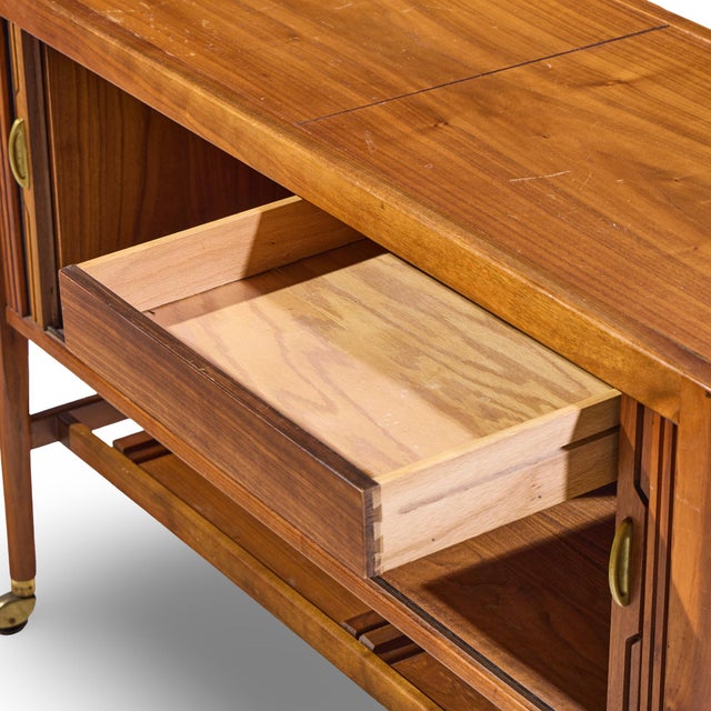 Brown Kipp Stewart for Drexel Declaration Mid Century Walnut Tambour Door Bar Cart For Sale - Image 8 of 11