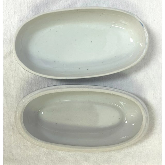Blue Vintage Blue and White Porcelain Oval Box For Sale - Image 8 of 9