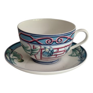 The Butterfly Garden Cafe Au Lait Cup and Saucer from Hermès, Paris, 1990s, Set of 2 For Sale