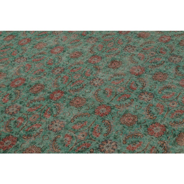 1950s Vintage Distressed Rug With Teal and Red Floral Patterns - Rug & Kilim For Sale - Image 5 of 10