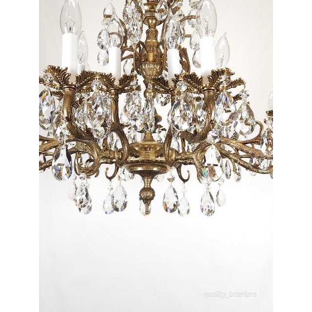 Antique 18 Light Regal Regency Brass Cut Lead Glass Crystal Chandelier For Sale - Image 12 of 12