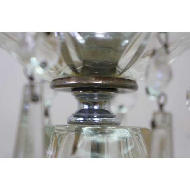 2 Mid Century Etched Glass Crystal Hurricane Candlestick Boudoir Lamps 20" For Sale - Image 15 of 18