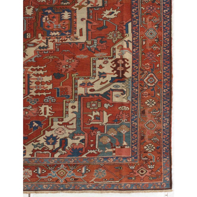 Persian Antique Hand-Knotted Persian Serapi Rug 9'2" X 12'4" For Sale - Image 3 of 5