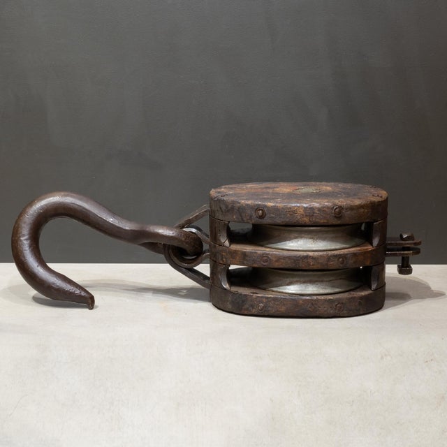 Industrial Large Antique Block and Tackle Nautical Pulley c.1850-1930 For Sale - Image 3 of 9