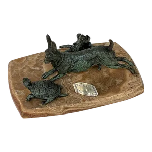 19th Century French Cold Painted Bronze on Onyx ~ Tortoise & Hare