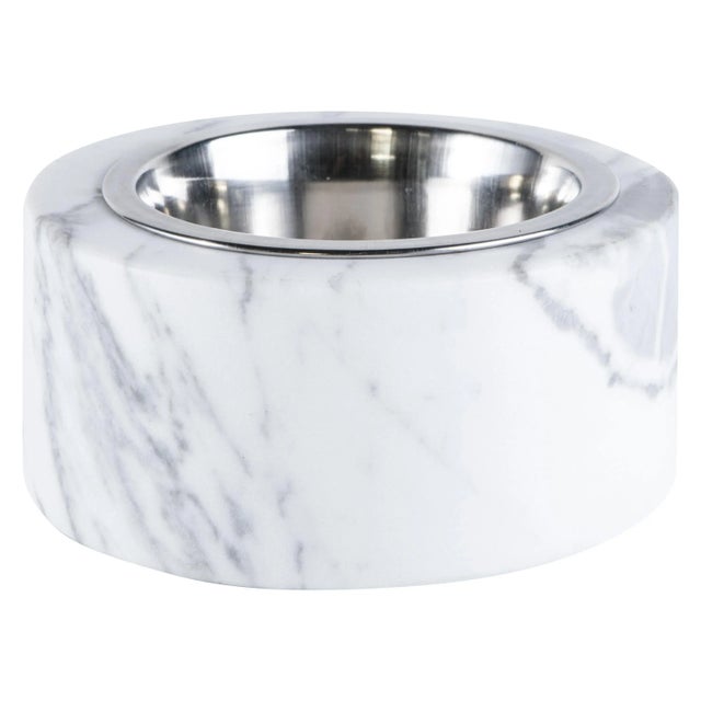 Contemporary Round Grey Marble Cat or Dog's Bowl For Sale - Image 3 of 5