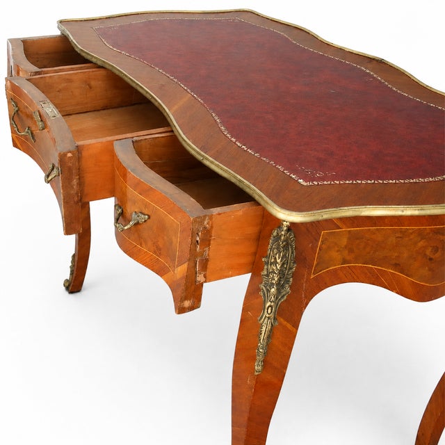 Vintage French Louis XV–Style Leather-Top Ladies’ Writing Desk For Sale - Image 11 of 14