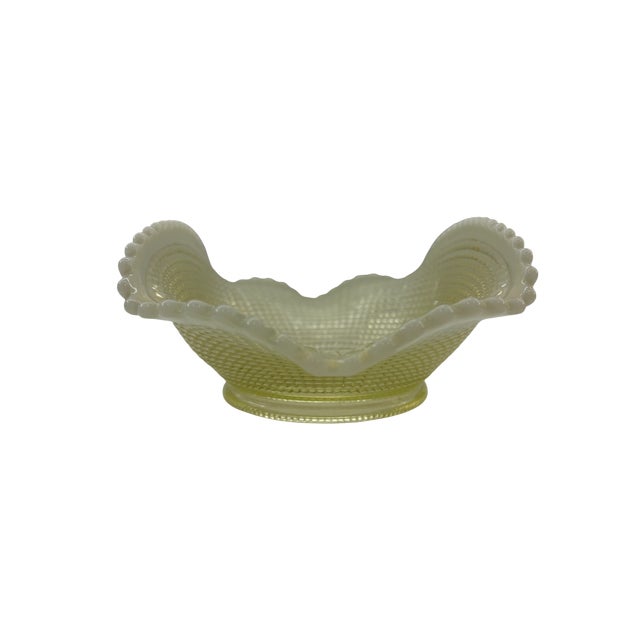 Late 19th Century Albany Model Flint Ribbed Spiral Pattern Ivory Clear Opalescent Uranium Bowl This bowl is recommended...