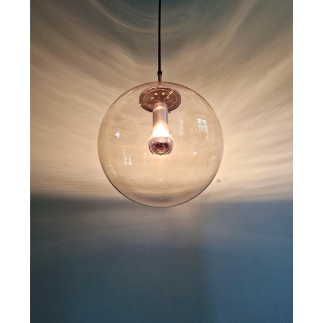 Silver Space Age Pendant Light in Smoked Glass by Glashütte Limburg, 1970 For Sale - Image 8 of 16